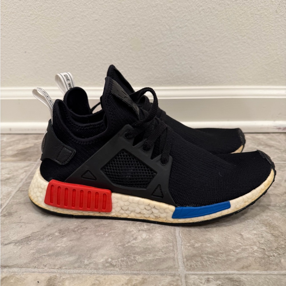 Adidas NMD R1 Black with Red and Blue Highlights